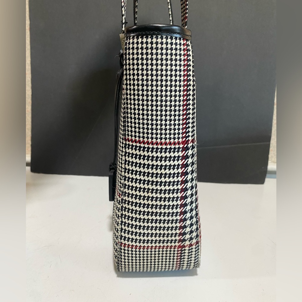 Ralph Lauren Black Grey and Red Stripe Houndstooth Tote Shoulder Bag - Picture 4 of 16